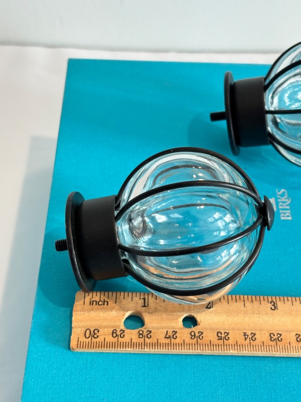 IKEA Blast globe black steel round curtain rod finials spherical ribbed glass - Picture 7 of 8